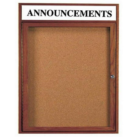 Aarco Products WBC3630RH 1-Door Enclosed Bulletin Board with Header - Walnut