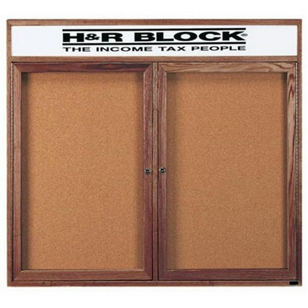 Aarco Products WBC4860RH 2-Door Enclosed Bulletin Board with Header - Walnut