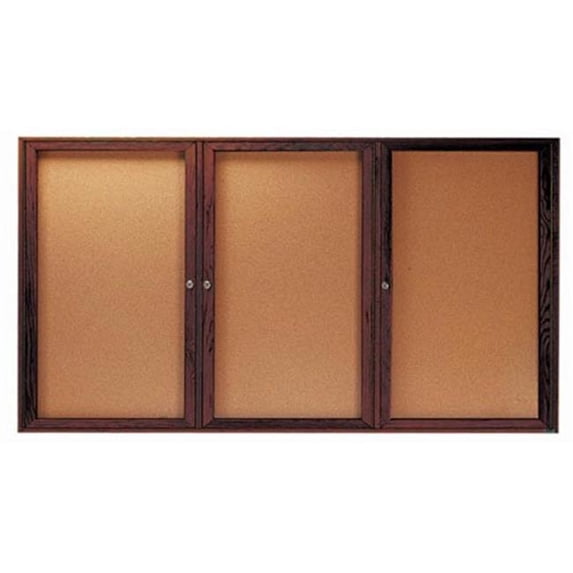 Aarco Products WBC4896-3R 3-Door Enclosed Bulletin Board - Walnut