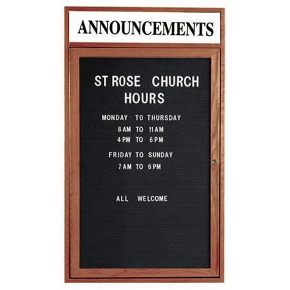 Aarco Products WDC2418H 1-Door Enclosed Changeable Letter Board with Header - Walnut