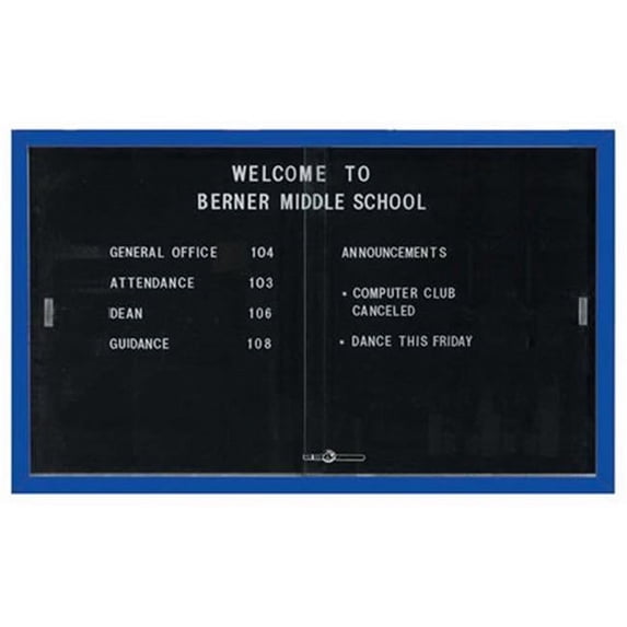 Aarco SDC3660B Enclosed Bulletin Board Letter Panel Aluminum Frame - Blue