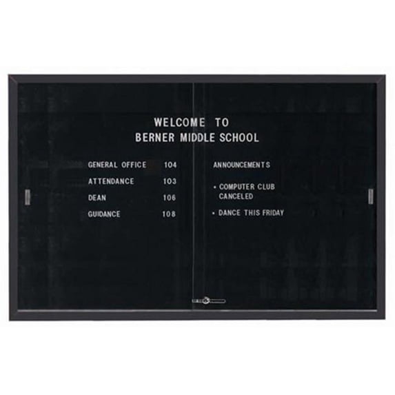 Aarco SDC4872BK Enclosed Bulletin Board Letter Panel Aluminum Frame - Black