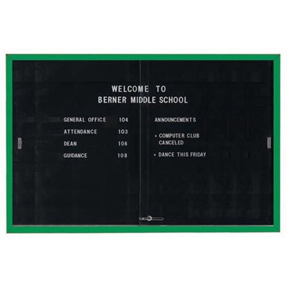 Aarco SDC4872G Enclosed Bulletin Board Letter Panel Aluminum Frame - Green