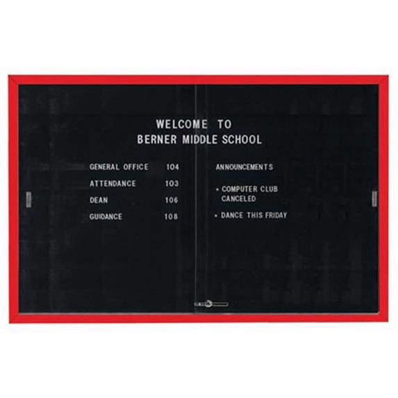 Aarco SDC4872R Enclosed Bulletin Board Letter Panel Aluminum Frame - Red
