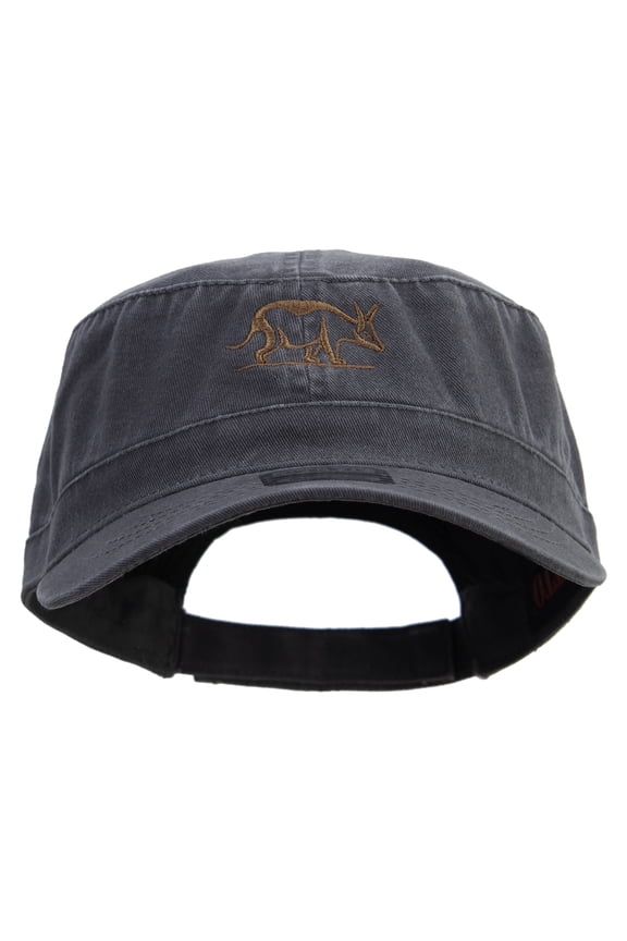 Aardvark Embroidered Garment Washed Adjustable Army Cap - Charcoal Grey OSFM