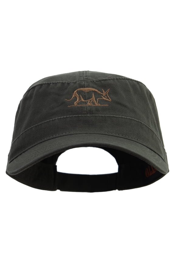 Aardvark Embroidered Garment Washed Adjustable Army Cap - Dk Olive Green OSFM