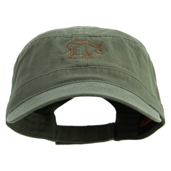 Aardvark Embroidered Garment Washed Adjustable Army Cap - Olive Green OSFM