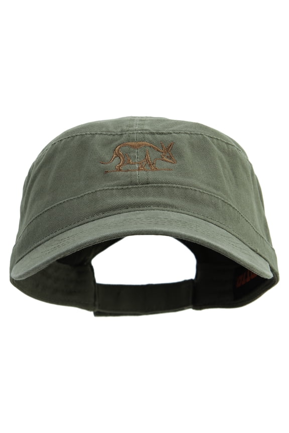 Aardvark Embroidered Garment Washed Adjustable Army Cap - Olive Green OSFM