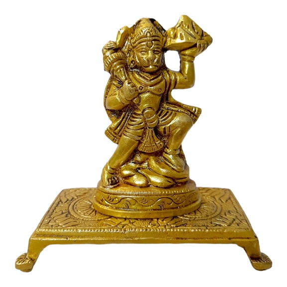 AargKraft Brass Hanuman Ji Idol with Chowki Showpiece Ideal for Home Office Pooja Decor | Pavan Putra Bajrangbali Idol Statue | Bahubali Hanuman Religious Figurine Hindu God Sculpture Murti