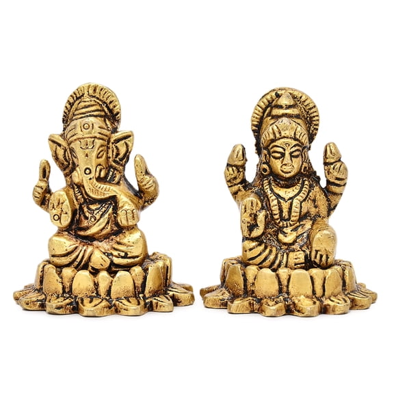 AargKraft Brass Laxmi Ganesh Idol Ganesha Lakshmi Religious Figurine Hindu God Sculpture Murti Statue for Home Diwali Workplace Office Height 1.9" Inches