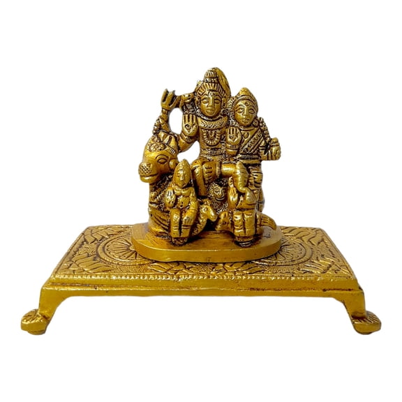 AargKraft Handcrafted Brass Lord Shiva Parvati Kartikeya Ganesha and Nandi Idol | Lord Shiva Idols Family Sitting On Nandi Showpiece Figurine for Home Office Temple Mandir Decoration Gift