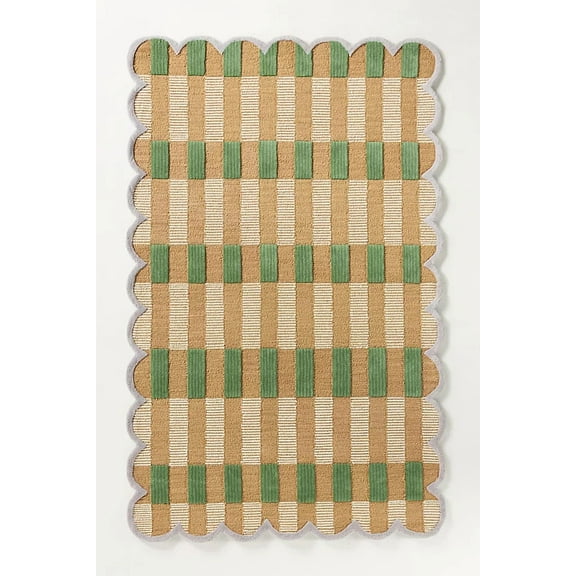 Aarish Rugs Handcraft Hand Tufted Scalloped Wool Area Rug for Living Room, Bedroom Any Room (Color:-Green, Size:-6 x 9 ft)