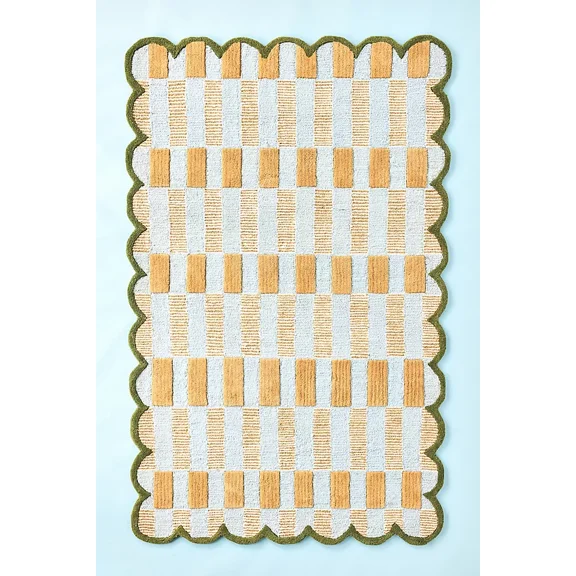 Aarish Rugs Handcraft Hand Tufted Scalloped Wool Area Rug for Living Room, Bedroom Any Room (Color:-Light Blue, Size:-7 x 10 ft)