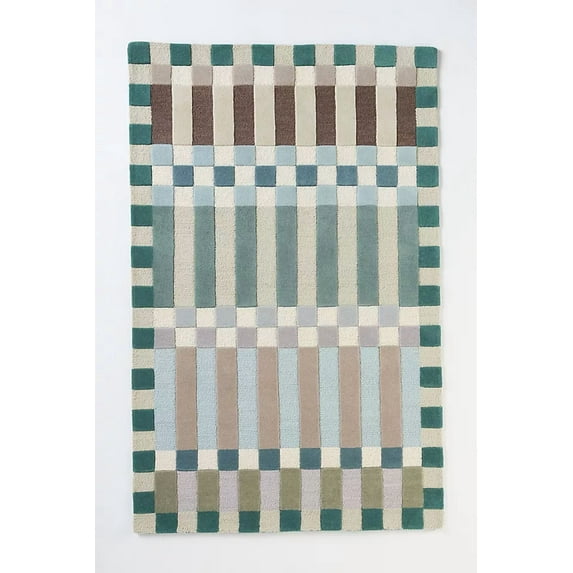 Aarish Rugs Handcrafted Hoxton Wool Hand Tufted Checkered Area Rug for Living Room, Bedroom Any Room (Color:-Blue Green, Size:-4 x 7 ft)