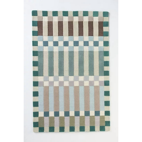 Aarish Rugs Handcrafted Hoxton Wool Hand Tufted Checkered Area Rug for Living Room, Bedroom Any Room (Color:-Blue Green, Size:-9 x 12 ft)