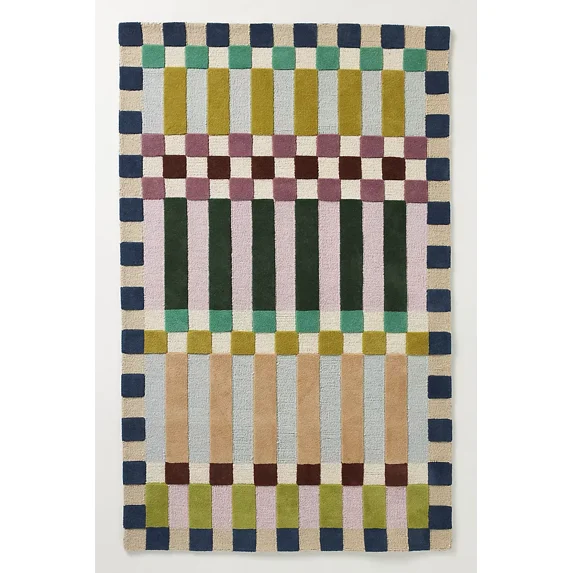 Aarish Rugs Handcrafted Hoxton Wool Hand Tufted Checkered Area Rug for Living Room, Bedroom Any Room (Color:-Multi, Size:-4 x 6 ft)