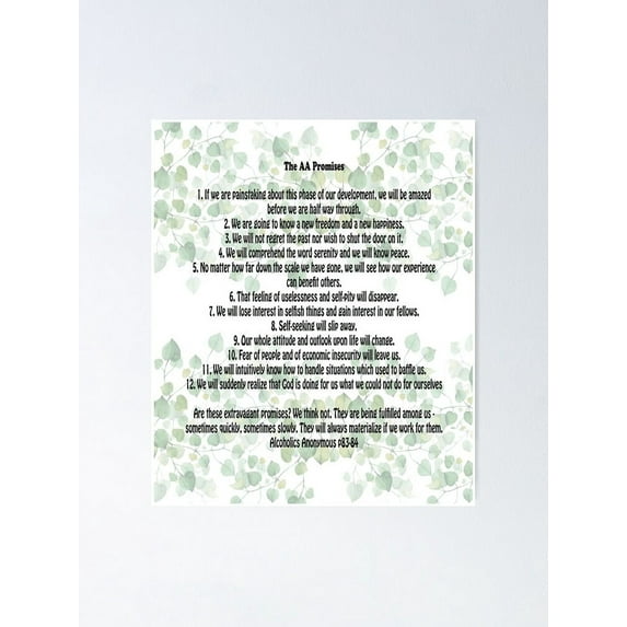 Aaroca 12 Step Promises AA Big Book Poster Classic Decoration for Office Modern Home Wall Decor for Home, Dorm Unframed Wall Art, Gifts