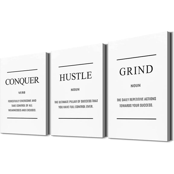 Aaroca 3 Pieces Inspirational Wall Art Motivational Wall Art Conquer Hustle Grind Quotes Wall Decor Office Wall Art Inspirational Wall Decor Inspirational Posters for Office Decor