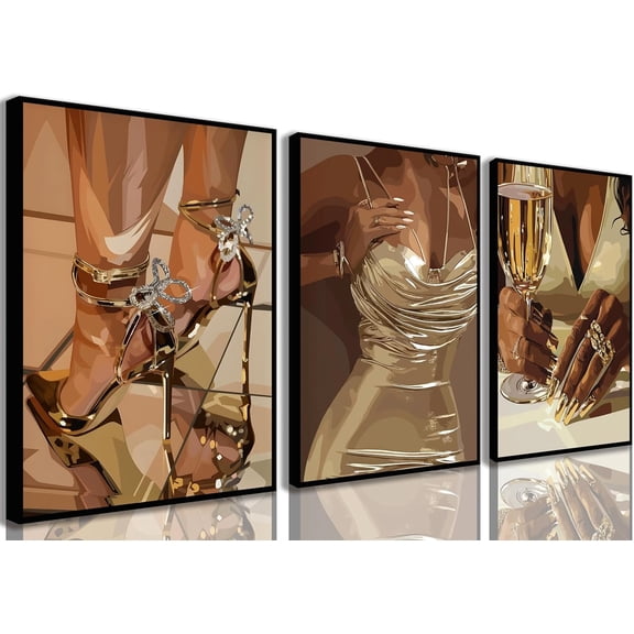 Aaroca 3Pcs Black Woman Wall Art African American Woman Wall Decor Boho Black Girl Prints Posters Fashion Black Lady People Canvas Paintings Pictures for Living Room Bedroom