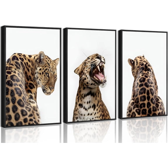 Aaroca 3Pcs Leopard Roaring Wall Art Jungle Wild Animal Portrait Paintings Feminism Stylish Cheetah Aesthetic Canvas Poster Prints for Women Bedroom Living Room Bathroom Decorations