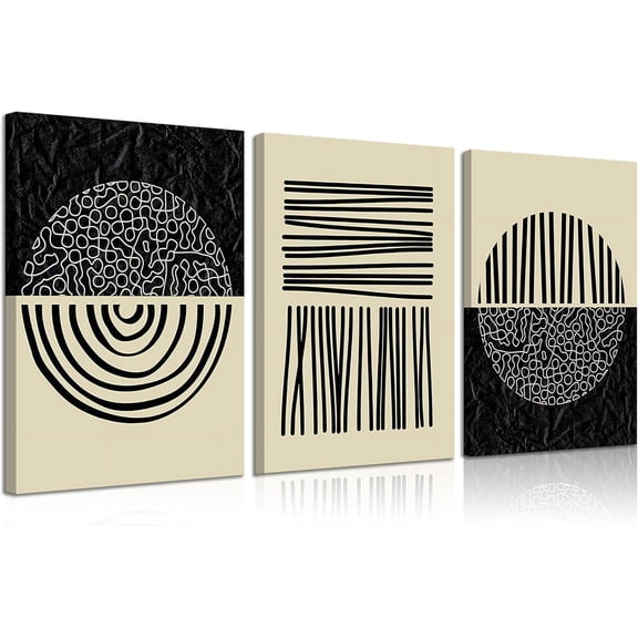 Aaroca 3pcs Black And White Abstract Line Canvas Wall Art Bohemian Mid-Century Modern Wall Decor Pictures Neutral Minimalist Geometric Posters Prints for Living Room Bedroom Office Home Decoration