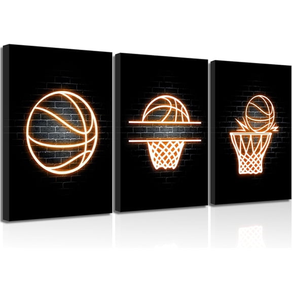 Aaroca 3pcs Creative Basketball Canvas Wall Art Neon Painting Wall Decor Pictures Teenage Boys Room Posters Prints for Gym Men Boys Teens Room Decorations