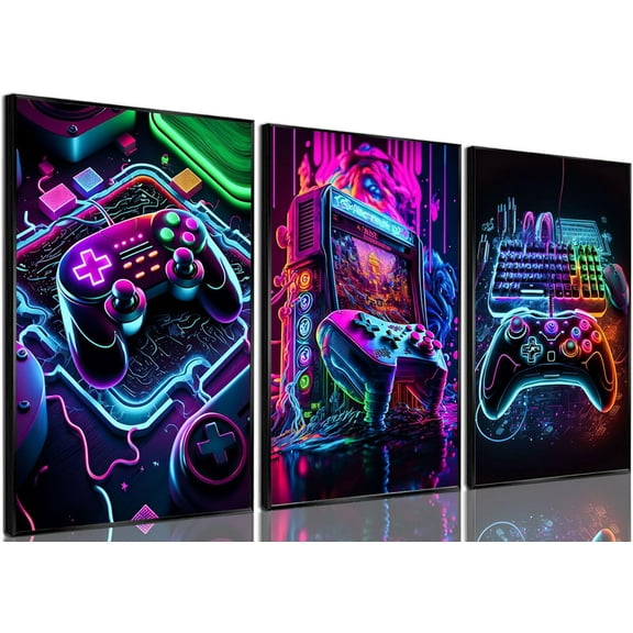 Aaroca 3pcs Game Room Decor Neon Gaming Posters Wall Art Gamer Accessories Theme Canvas Print Game Console Painting Picture for Children Youth Game Boys Bedroom Teen Wall Decor