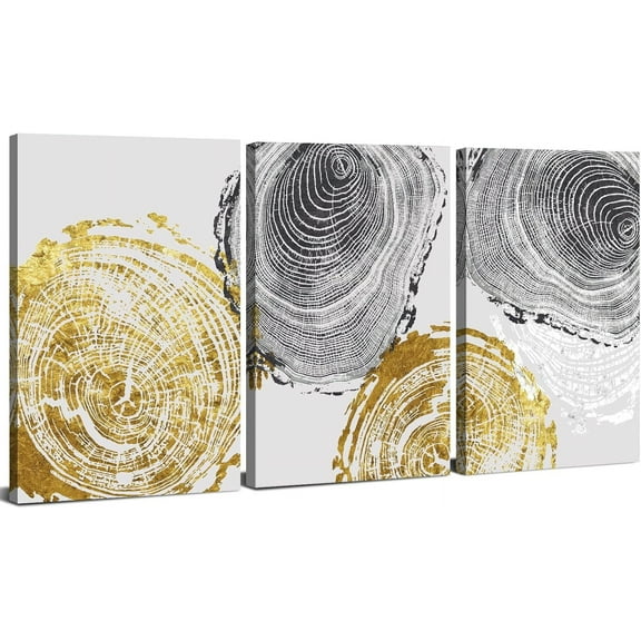Aaroca Abstract Black and Gold Wall Art for Living Room Gold Annual Ring Wall Decor Abstract Gold Line Canvas Prints Pictures Modern Nordic Style Artwork for Bedroom Bathroom Home Decorations 3Pcs