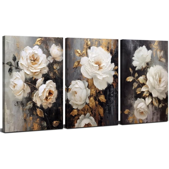 Aaroca Abstract White Flowers Wall Art for Bedroom Decor Peony Canvas Pictures Rustic Floral Wall Decor Botanical Prints Vintage Flower Paintings Artwork for Kitchen Living Room Home Decorations