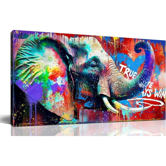 Aaroca Animal Abstract Wall-Art Bedroom Decor For Teen Boys - Banksy Elephant Wall Art - Graffiti Wall Art Ready To Hang