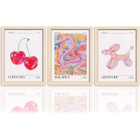 Aaroca Balloon Dog Decor Retro Cute Cherry Canvas Wall Art Pink Preppy Room Decor Posters Funky Colorful Abstract Aura Prints for Kid's Room Bedroom Dorm Living Room