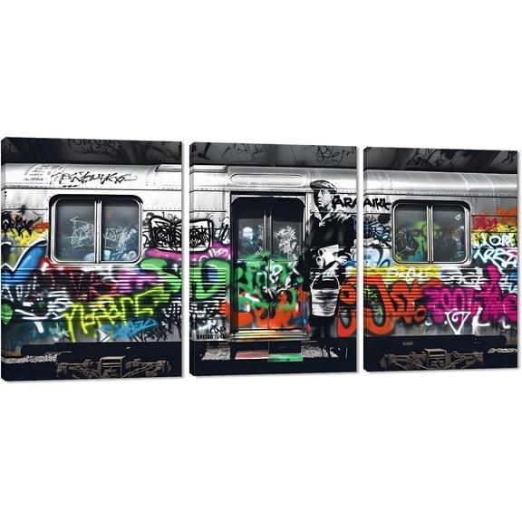 Aaroca Banksy Wall Art Graffiti Canvas Wall Art Street Graffiti Poster Oil Painting Artwork Fun Graffiti Canvas Wall Painting Home Decor for Living Room Bedroom 3Pcs