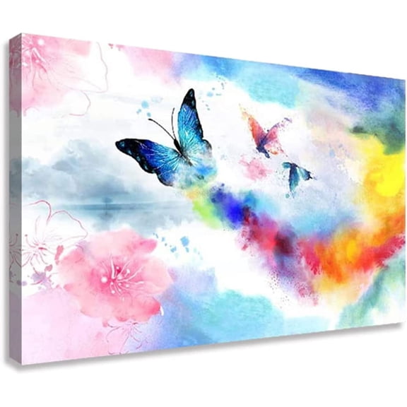 Aaroca Bathroom Butterfly Picture Wall Art Pink Insect Animal Watercolor Poster on Canvas Prints for kids Girls Room Decor