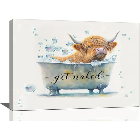 Aaroca Bathroom Highland Cow Wall Art Highland Cow in Bathtub Pictures Wall Decor Canvas Prints Unframed Modern Animal Painting Artwork for Bath Lavatory Washroom Restroom Living Room