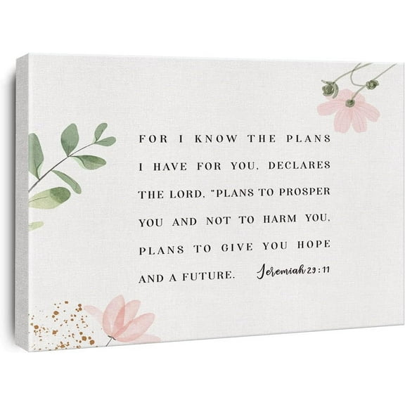 Aaroca Bible Verse Watercolor Canvas Print Decor Jeremiah 29 : 11 Floral Wall Painting Modern Home Posters Artwork Decoration (Unframed)