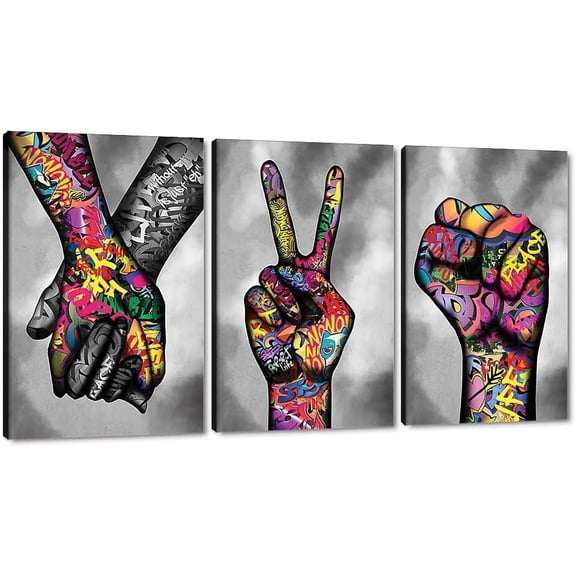 Aaroca Canvas Wall Art Graffiti Pictures Lover Hands Painting Modern Abstract Gesture Posters Prints Street Pop Art Artwork Home Decor for Living Room Bedroom Ready to Hang