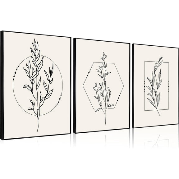 Aaroca Farmhouse Beige Canvas Wall Art Retro Floral Line Pictures Minimalist Botanical Posters Neutral Prints Boho Artwork Simple Painting Wall Decor for Living Room Bedroom 3Pcs