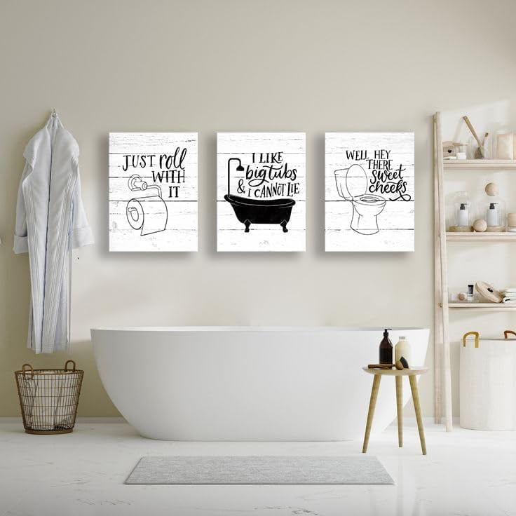 Aaroca Funny Bathroom Canvas Wall Art Black and White Toilet Bathtub ...