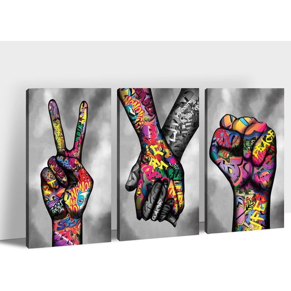 Aaroca Graffiti Wall Art - Street Art Canvas Graffiti, 3 Pieces Wall Art Graffiti, Graffiti Picture Lover Hands Prints for Bedroom Decor, Pop Art Wall Decor, Modern Artwork for Home Decor