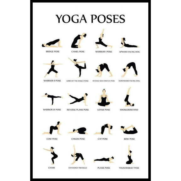 Aaroca Laminated Workout Posters For Home Gym Yoga Poses Reference Chart Studio Black White Exercise Motivational Class Poster Dry Erase Wall Art