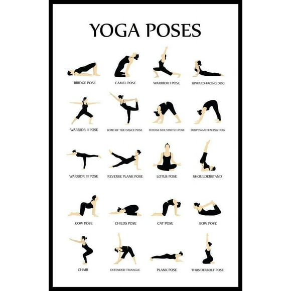 Aaroca Laminated Workout Posters For Home Gym Yoga Poses Reference Chart Studio Black White Exercise Motivational Class Poster Dry Erase Wall Art