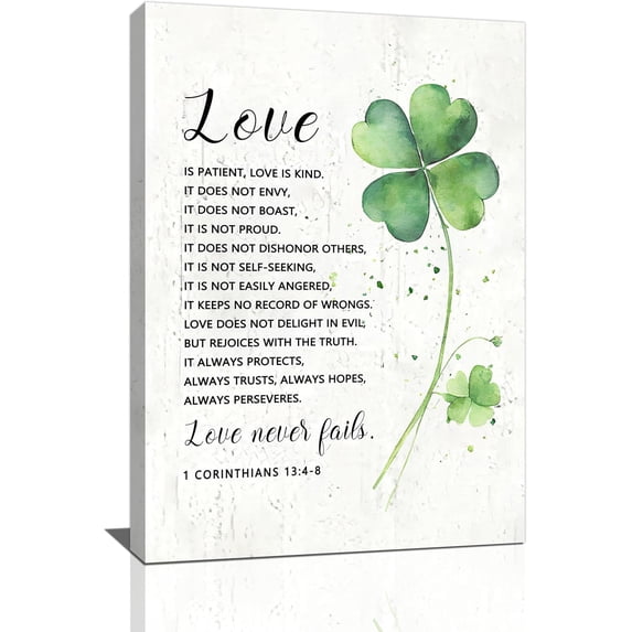 Aaroca Love Is Patient Christian Canvas Wall Art 1 Corinthians 13:4-8 Inspirational Quotes Pictures Wall Decor Positive Scripture Painting Print Farmhouse Wedding Gift for Home Bathroom Living Room