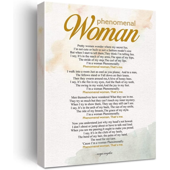 Aaroca Motivational Phenomenal Woman Poem Print Literaty Empowering Women Quote Paintings Canvas Wall Art Feminist Poster Artwork Ready to Hang Modern Home Office Decor