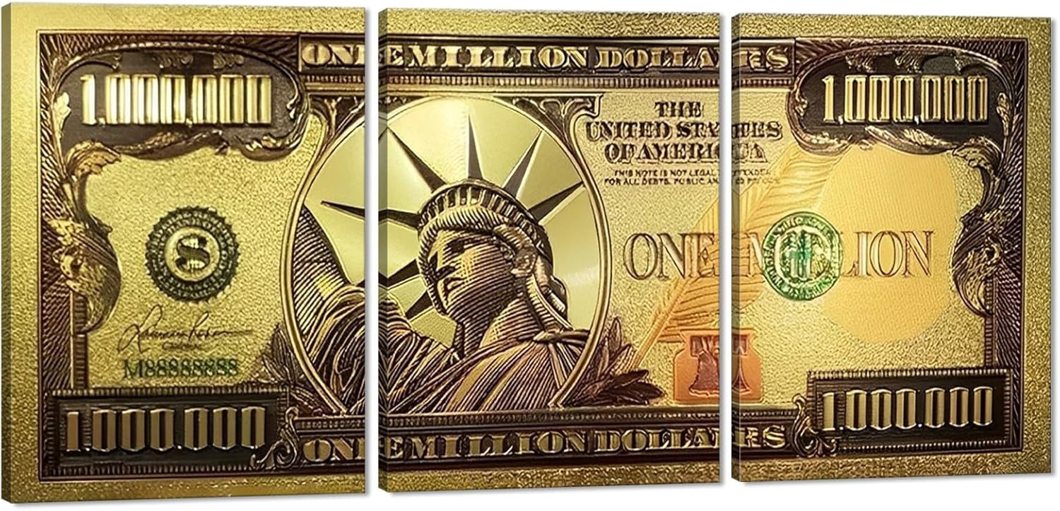 Set Of 5 Fake Gold Million Dollar Bills - Colored Gold Foil Banknotes For Party Decor, Props, And Fun