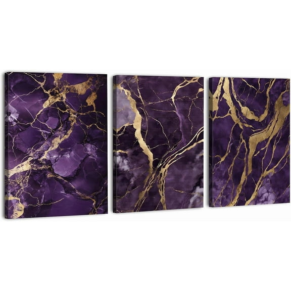 Aaroca Purple Abstract Canvas Marble Pictures Wall Decor Modern Home Decor Purple and Gold Wall Decor Abstract Fluid Textures Ink Prints Paintings 8"x10"or10"x8",Unframed(Only Canvas)