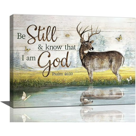 Aaroca Rustic Country Deer Wall Art Psalm Be Still and Know Wall Decor Christian Deer Pictures Canvas Prints Unframed Modern Painting Artwork for Bathroom Kitchen Dining Room Living Room Office