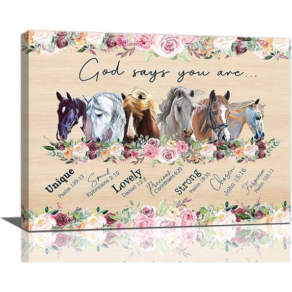 Aaroca Rustic Horse Pictures Wall Art Bible Verse Wall Decor Western Horse God Says You Are Canvas Prints Farm Animals Flowers Painting Unframed Modern Artwork for Bathroom Kitchen Dining Room Office