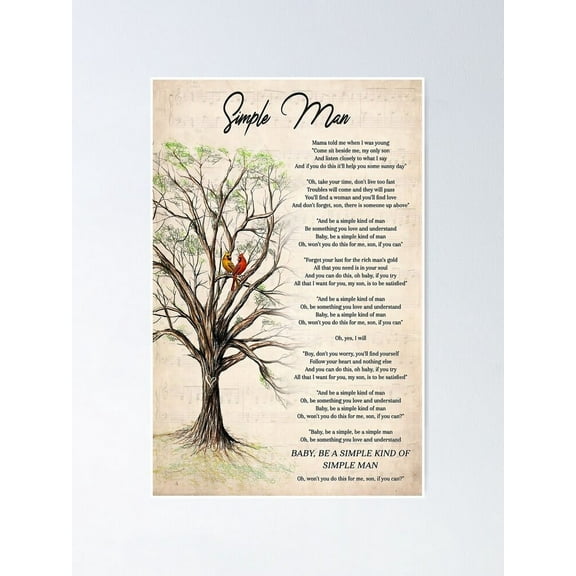 Aaroca Simple Man Lyrics Poster, Lynyrd Skynyrd Song Lyrics Poster, Song Poster, Song Lyrics Print, Anniversary Gift, Lyrics Wall Art Poster Painting Artwork Modern Home Decor, 8"x10"or10"x8",Unframe