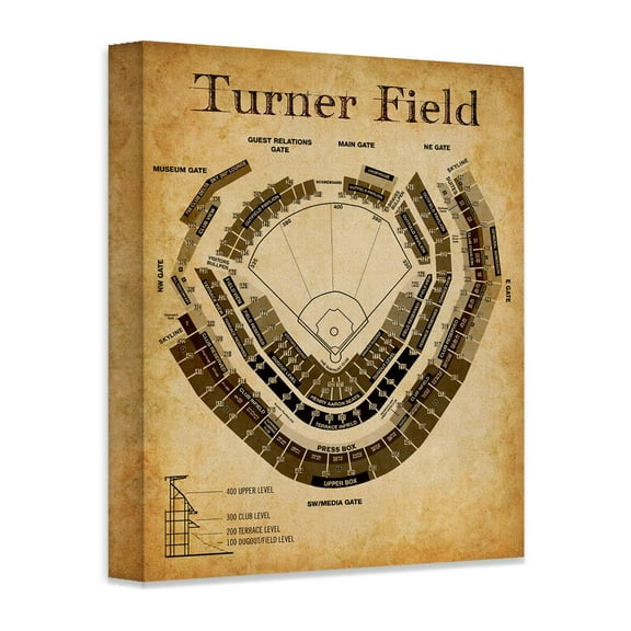 Aaroca Turner Field Seating Chart Stretched Canvas Poster – Vintage Turner Field Art, Braves Stadium Map & Diagram, Baseball Sports Memorabilia – Great for Fans, Man Caves, Game Rooms & Sports Bars