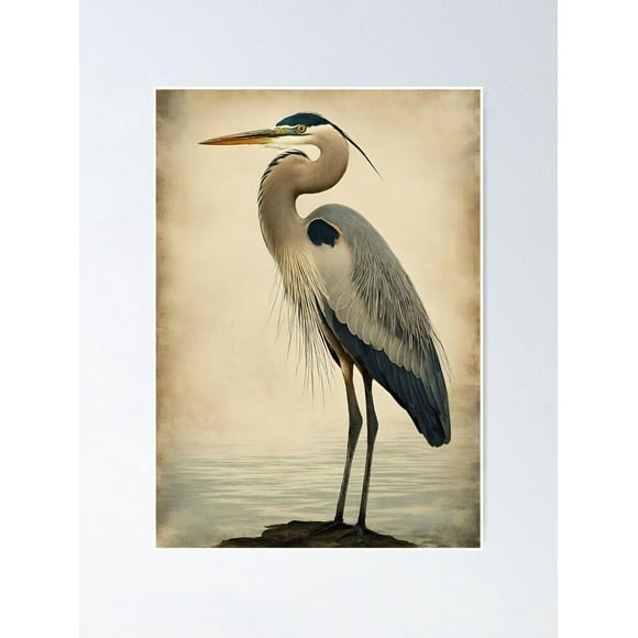 Aaroca Vintage Blue Heron Wall Art, Bird Lover Gift, Retro Home Decor, Nature Inspired Print Poster Painting Artwork Modern Home Decor Ready To Hang 8"x10"or10"x8",Unframe